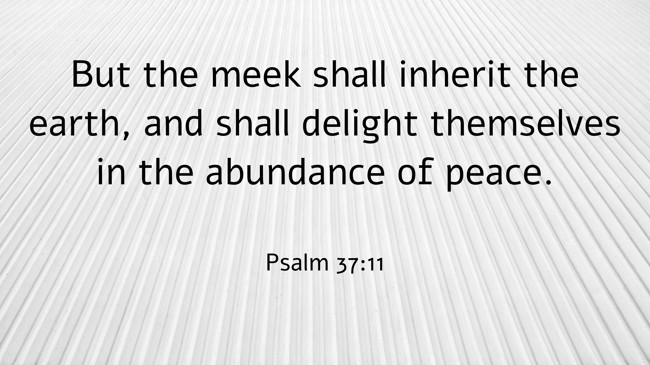 But the meek shall inherit the earth, and shall delight themselves in the abundance of peace. - Psalm 37:11