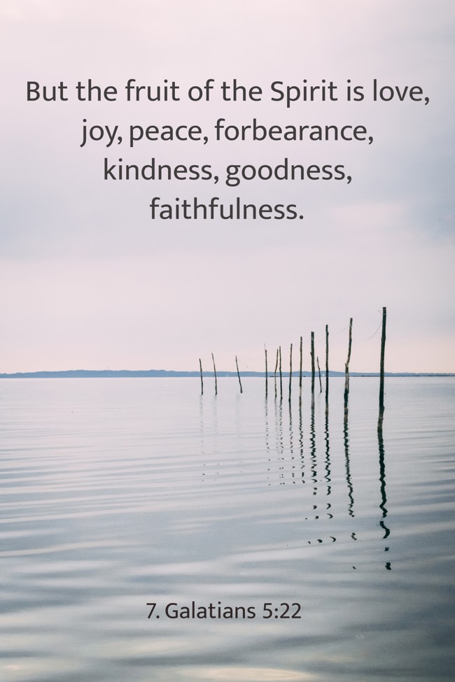 But the fruit of the Spirit is love, joy, peace, forbearance, kindness, goodness, faithfulness. - 7. Galatians 5:22
