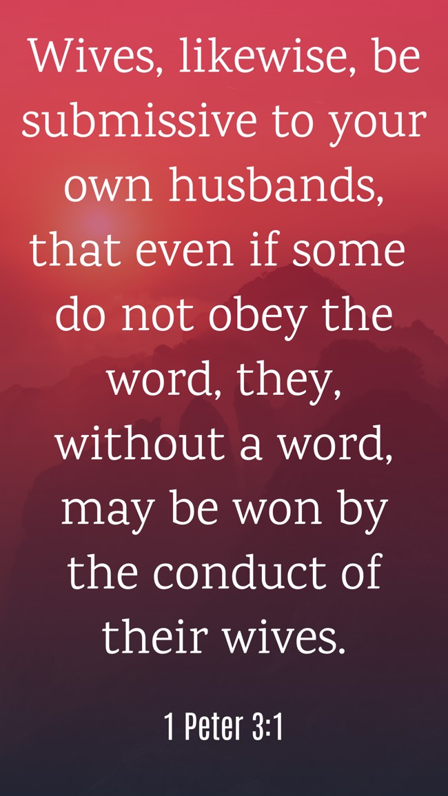Wives, likewise, be submissive to your own husbands, that even if some do not obey the word, they, without a word, may be won by the conduct of their wives. - 1 Peter 3:1