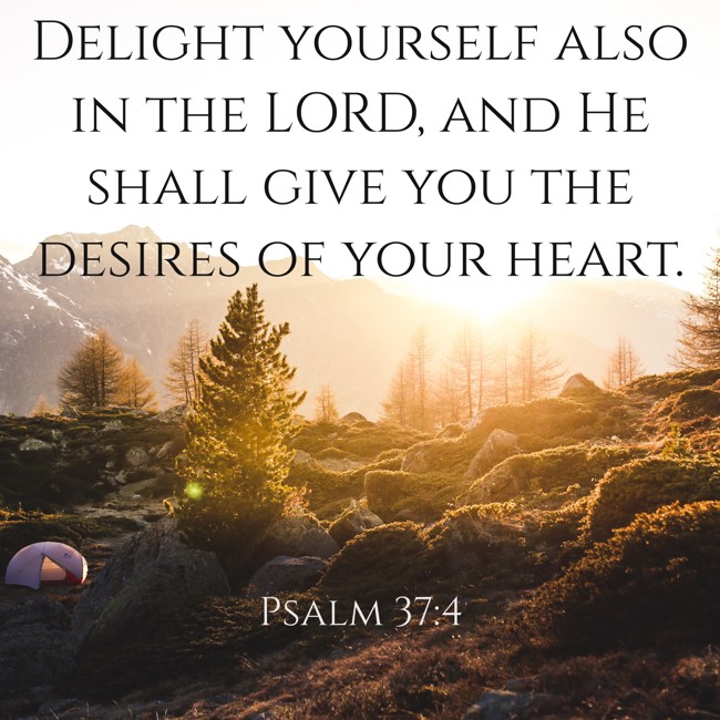 Delight yourself also in the LORD, and He shall give you the desires of your heart. - Psalm 37:4