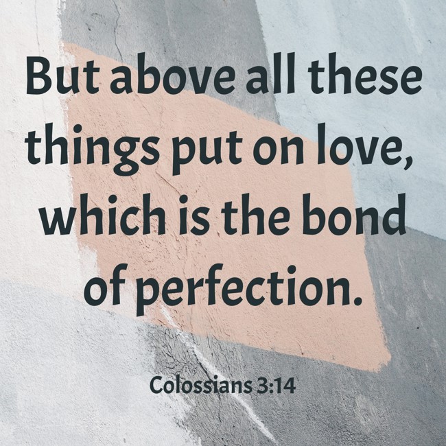 But above all these things put on love, which is the bond of perfection. - Colossians 3:14