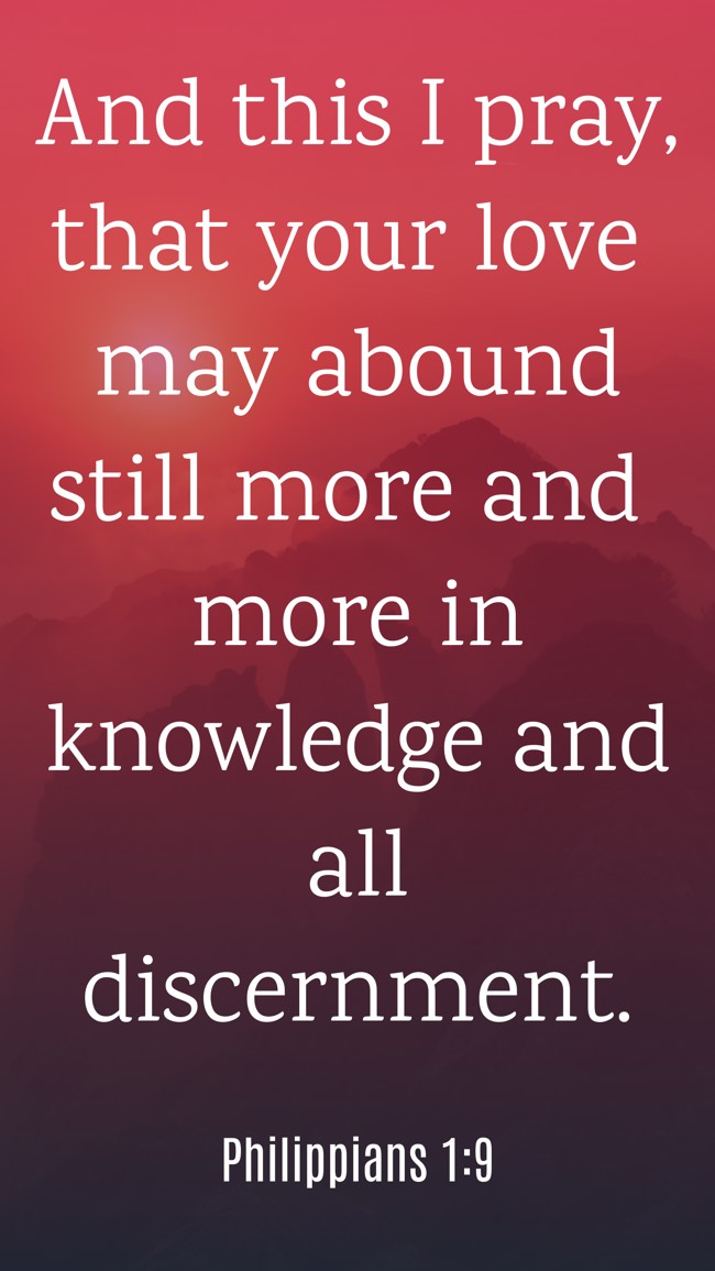 And this I pray, that your love may abound still more and more in knowledge and all discernment. - Philippians 1:9