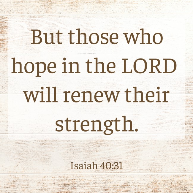 But those who hope in the LORD will renew their strength. - Isaiah 40:31