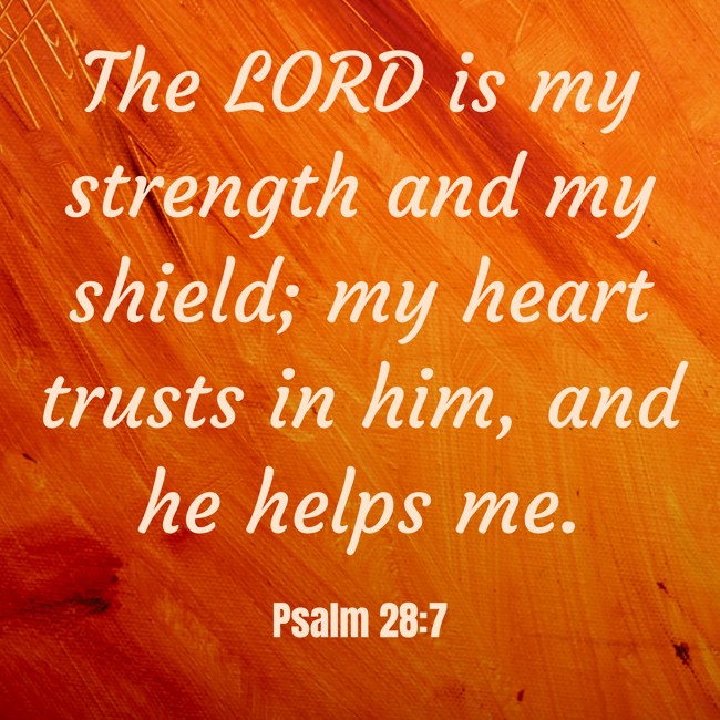 The LORD is my strength and my shield; my heart trusts in him, and he helps me. - Psalm 28:7