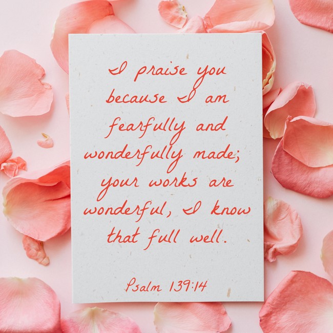 I praise you because I am fearfully and wonderfully made; your works are wonderful, I know that full well. - Psalm 139:14
