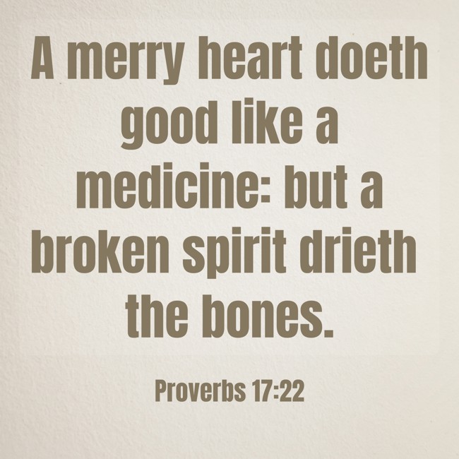 A merry heart doeth good like a medicine: but a broken spirit drieth the bones. - Proverbs 17:22