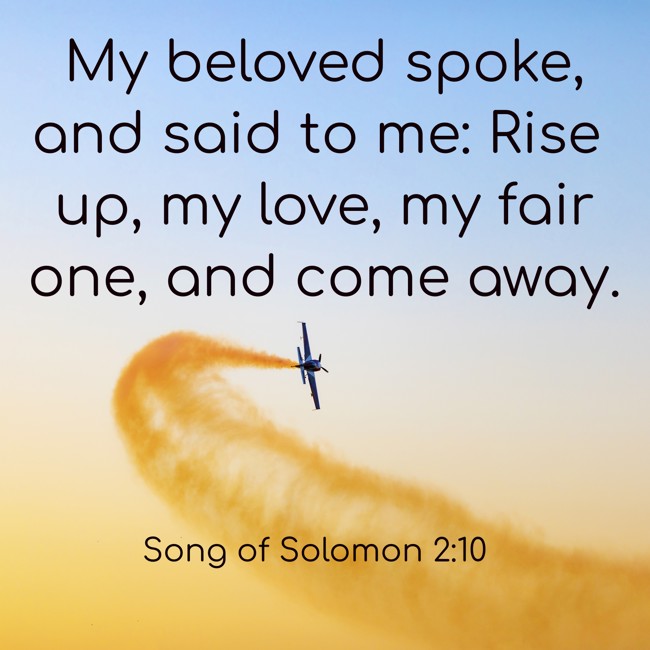 My beloved spoke, and said to me: Rise up, my love, my fair one, and come away. - Song of Solomon 2:10