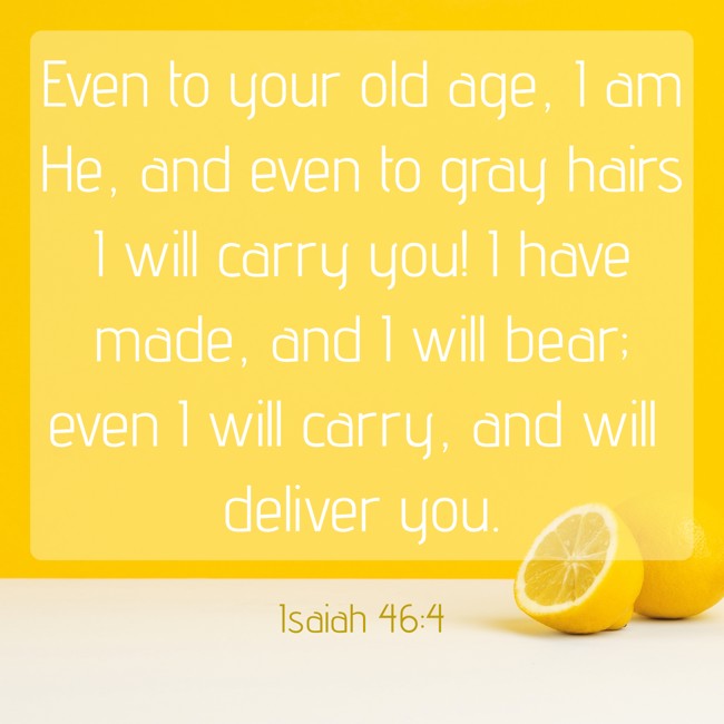 Even to your old age, I am He, and even to gray hairs I will carry you! I have made, and I will bear; even I will carry, and will deliver you. - Isaiah 46:4