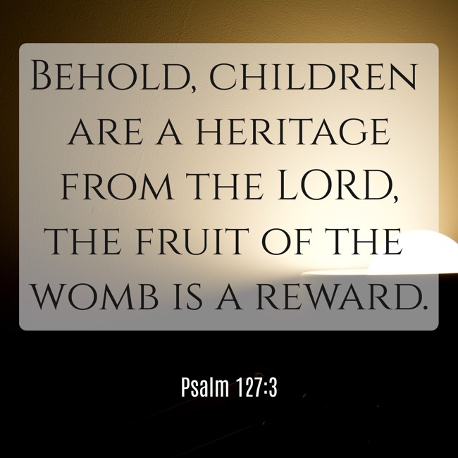 Behold, children are a heritage from the LORD, the fruit of the womb is a reward. - Psalm 127:3