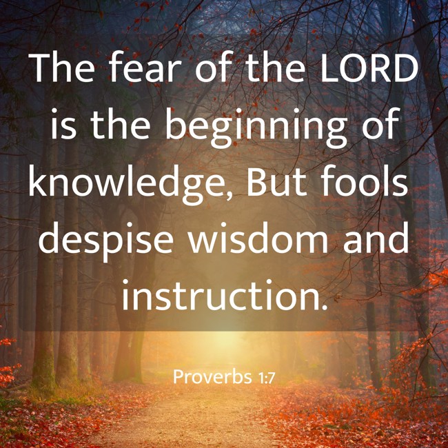 The fear of the LORD is the beginning of knowledge, But fools despise wisdom and instruction. - Proverbs 1:7