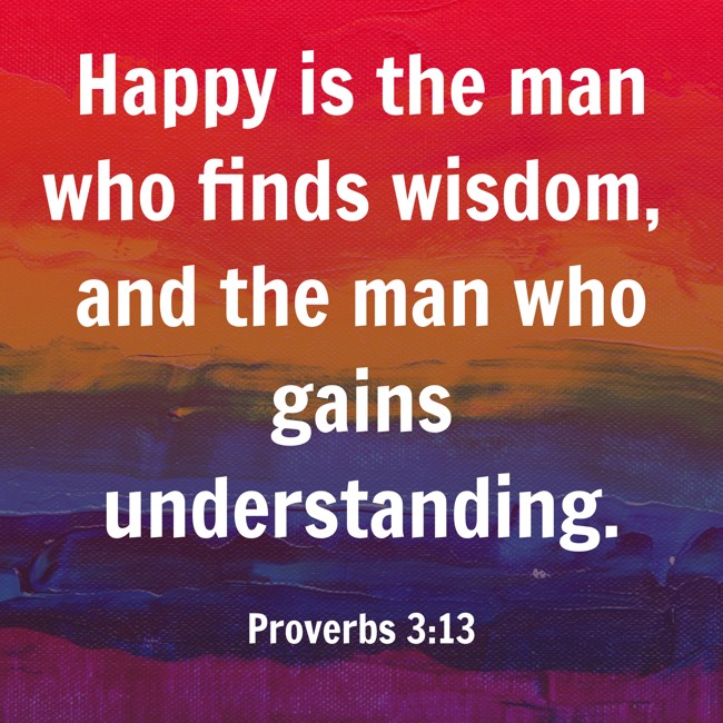 Happy is the man who finds wisdom, and the man who gains understanding. - Proverbs 3:13