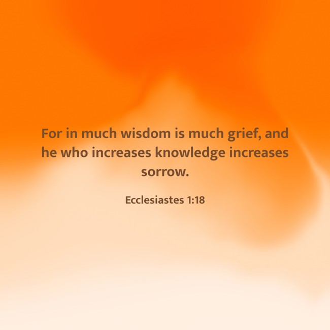 For in much wisdom is much grief, and he who increases knowledge increases sorrow. - Ecclesiastes 1:18