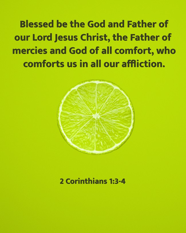  Blessed be the God and Father of our Lord Jesus Christ, the Father of mercies and God of all comfort, who comforts us in all our affliction.   - 2 Corinthians 1:3-4 