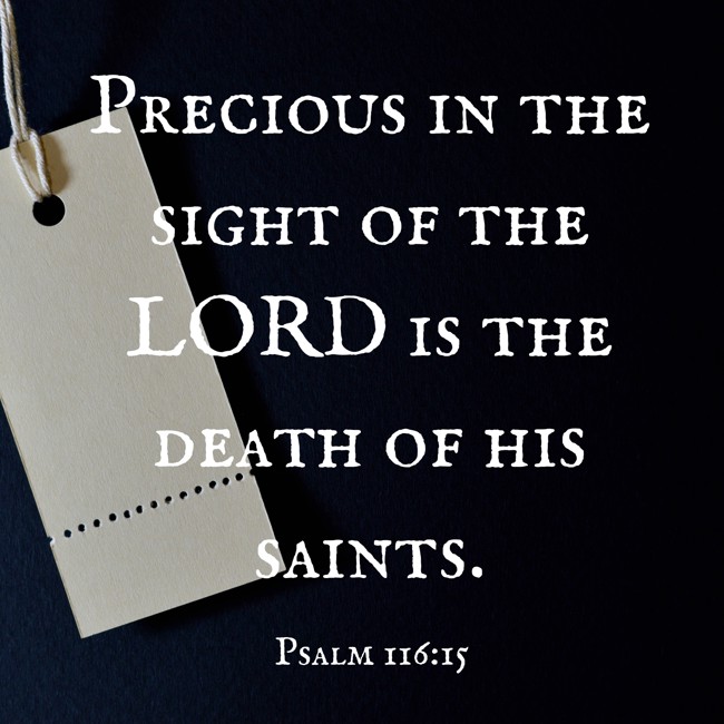  Precious in the sight of the LORD is the death of his saints.   - Psalm 116:15 