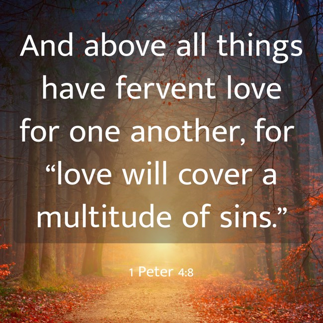And above all things have fervent love for one another, for “love will cover a multitude of sins.” - 1 Peter 4:8