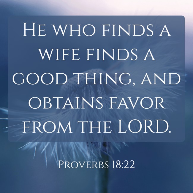 He who finds a wife finds a good thing, and obtains favor from the LORD. - Proverbs 18:22