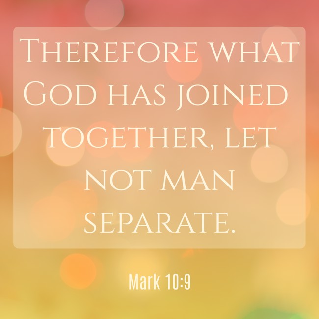 Therefore what God has joined together, let not man separate. - Mark 10:9