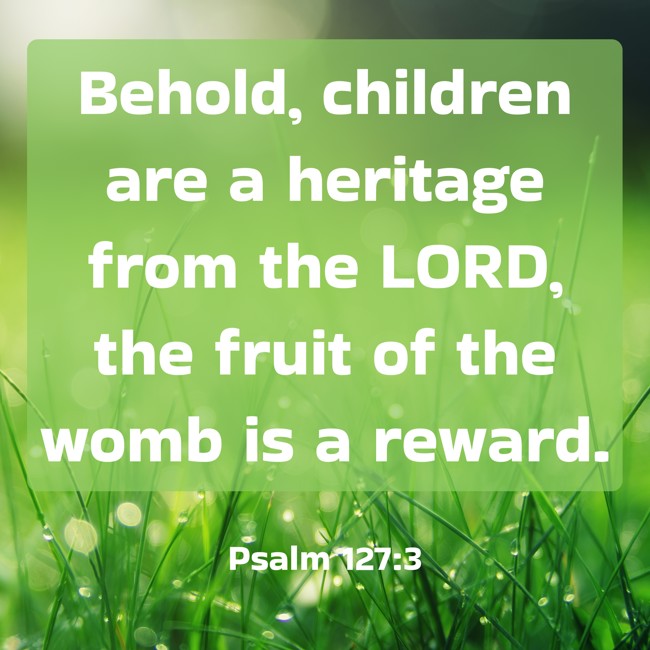 Behold, children are a heritage from the LORD, the fruit of the womb is a reward. - Psalm 127:3