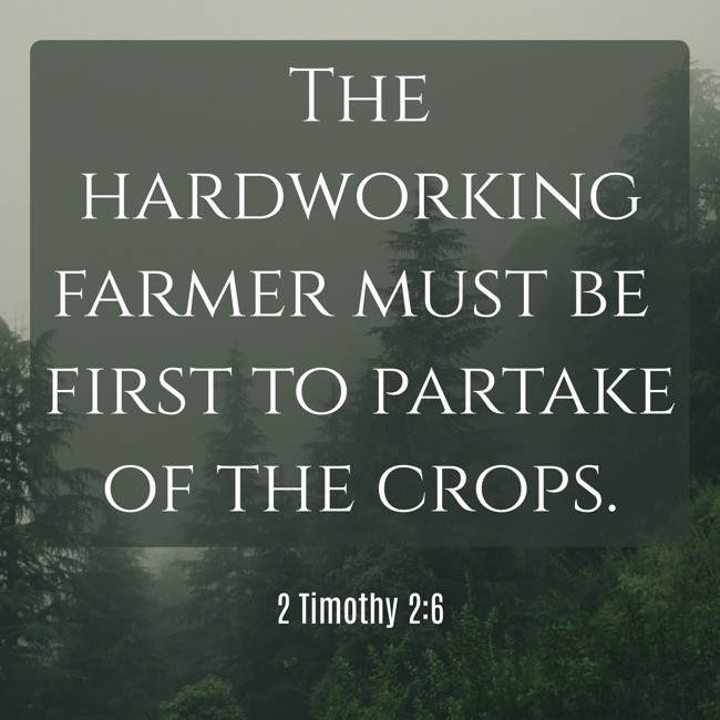 The hardworking farmer must be first to partake of the crops. - 2 Timothy 2:6