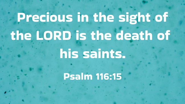 Precious in the sight of the LORD is the death of his saints. - Psalm 116:15