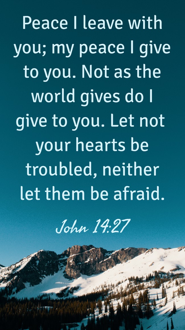 Peace I leave with you; my peace I give to you. Not as the world gives do I give to you. Let not your hearts be troubled, neither let them be afraid. - John 14:27