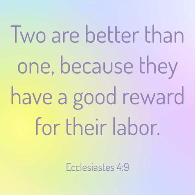 Two are better than one, because they have a good reward for their labor. - Ecclesiastes 4:9