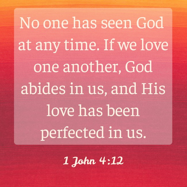 No one has seen God at any time. If we love one another, God abides in us, and His love has been perfected in us. - 1 John 4:12