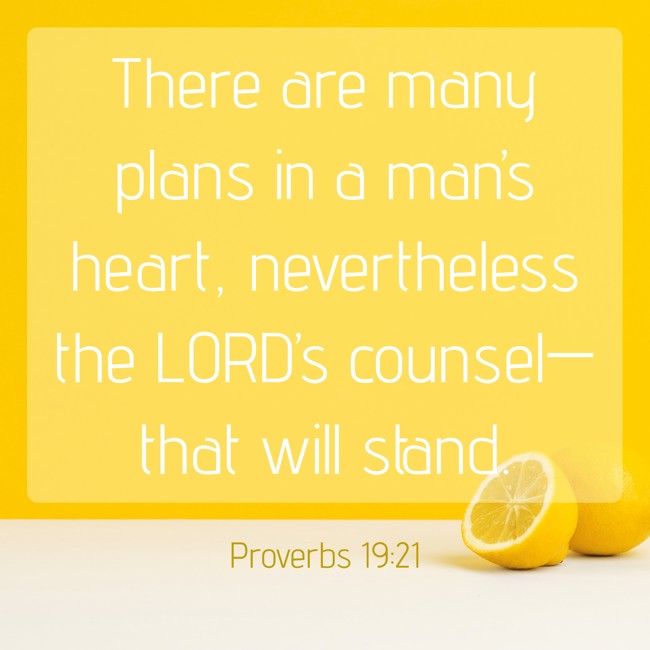 There are many plans in a man’s heart, nevertheless the LORD’s counsel—that will stand. - Proverbs 19:21