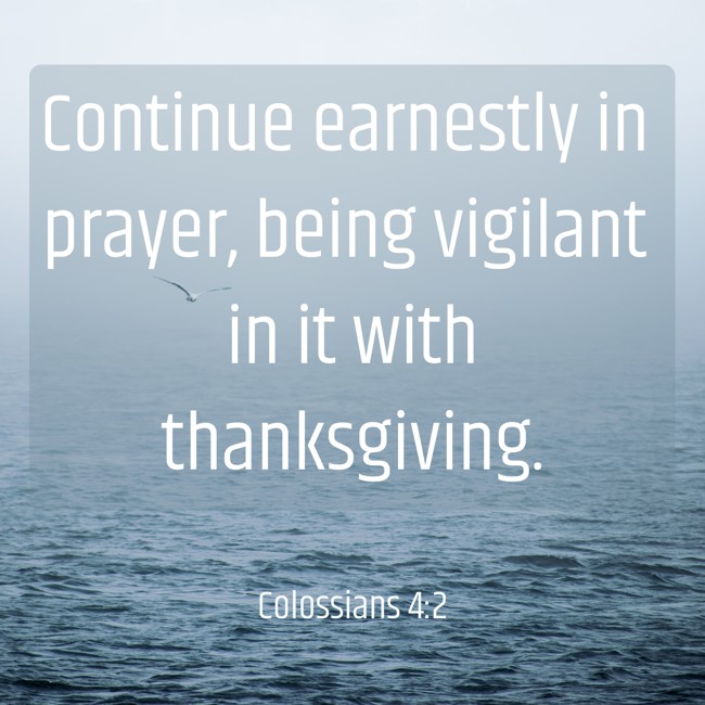 Continue earnestly in prayer, being vigilant in it with thanksgiving. - Colossians 4:2