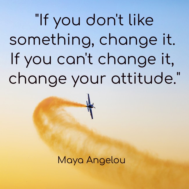 If you don't like something, change it. If you can't change it, change your attitude. - Maya Angelou