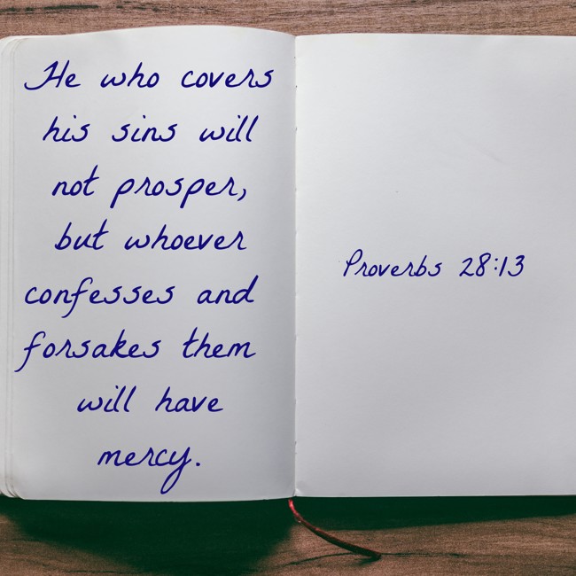  He who covers his sins will not prosper, but whoever confesses and forsakes them will have mercy.   - Proverbs 28:13 
