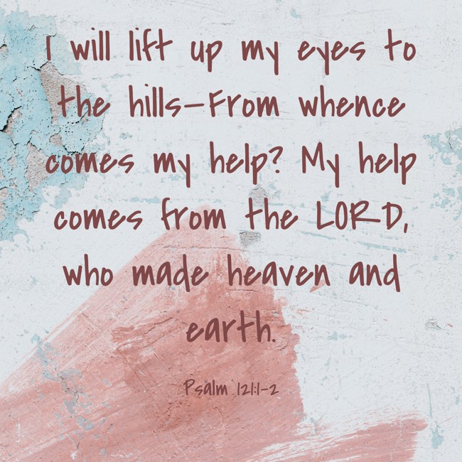I will lift up my eyes to the hills—From whence comes my help? My help comes from the LORD, who made heaven and earth. - Psalm 121:1-2