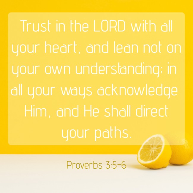 Trust in the LORD with all your heart, and lean not on your own understanding; in all your ways acknowledge Him, and He shall direct your paths. - Proverbs 3:5-6