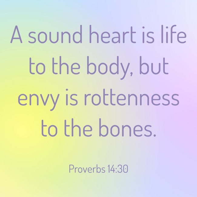 A sound heart is life to the body, but envy is rottenness to the bones. - Proverbs 14:30