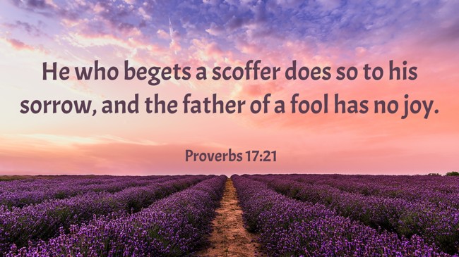 He who begets a scoffer does so to his sorrow, and the father of a fool has no joy. - Proverbs 17:21
