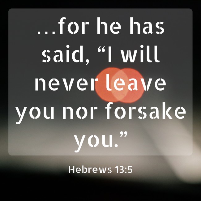 …for he has said, “I will never leave you nor forsake you.” - Hebrews 13:5