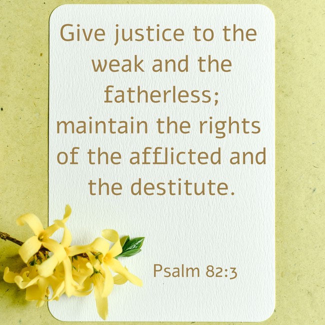  Give justice to the weak and the fatherless; maintain the rights of the afflicted and the destitute.   - Psalm 82:3 