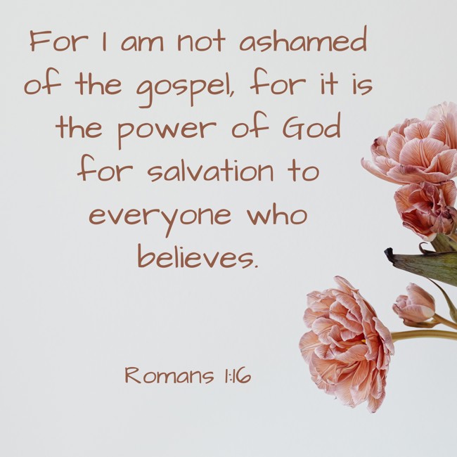  For I am not ashamed of the gospel, for it is the power of God for salvation to everyone who believes.   - Romans 1:16 