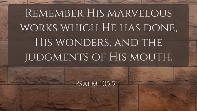  Remember His marvelous works which He has done, His wonders, and the judgments of His mouth.   - Psalm 105:5 