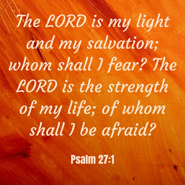  The LORD is my light and my salvation; whom shall I fear? The LORD is the strength of my life; of whom shall I be afraid?   - Psalm 27:1 