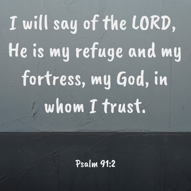  I will say of the LORD, He is my refuge and my fortress, my God, in whom I trust.   - Psalm 91:2 