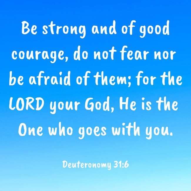  Be strong and of good courage, do not fear nor be afraid of them; for the LORD your God, He is the One who goes with you.   - Deuteronomy 31:6 