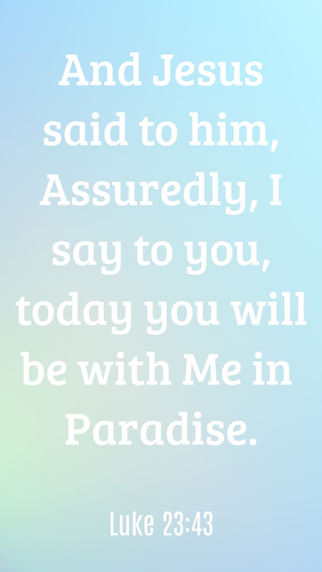 And Jesus said to him, Assuredly, I say to you, today you will be with Me in Paradise. - Luke 23:43
