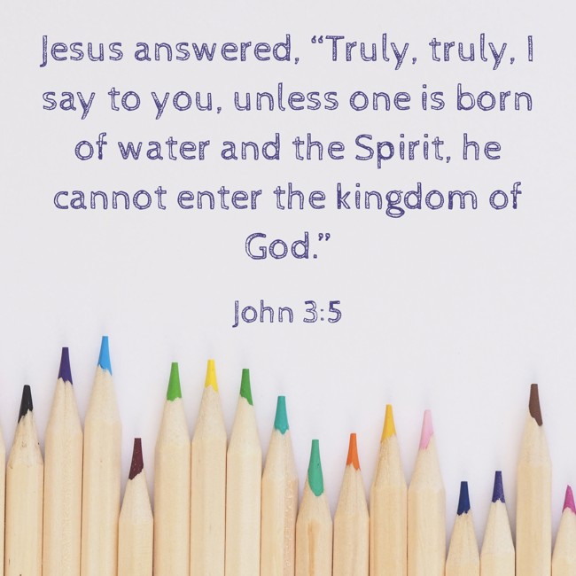 Jesus answered, “Truly, truly, I say to you, unless one is born of water and the Spirit, he cannot enter the kingdom of God.” - John 3:5