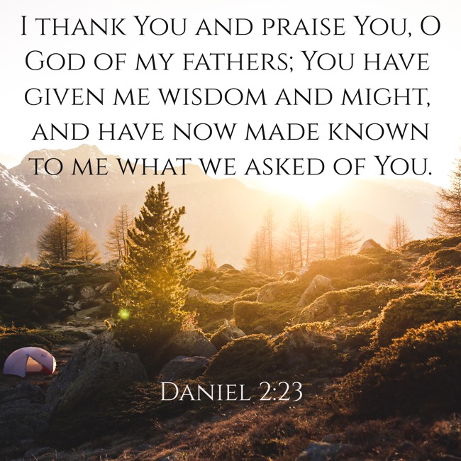 I thank You and praise You, O God of my fathers; You have given me wisdom and might, and have now made known to me what we asked of You. - Daniel 2:23