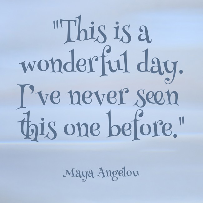 This is a wonderful day. I’ve never seen this one before. - Maya Angelou