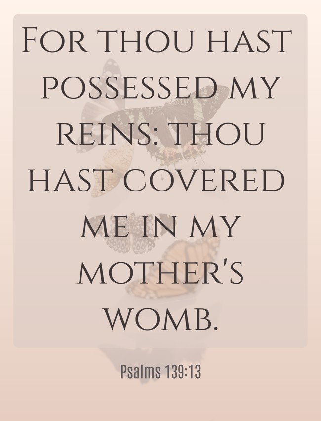 For thou hast possessed my reins: thou hast covered me in my mother's womb. - Psalms 139:13
