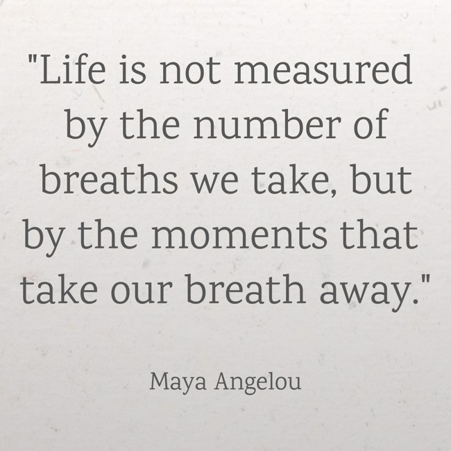 Life is not measured by the number of breaths we take, but by the moments that take our breath away. - Maya Angelou