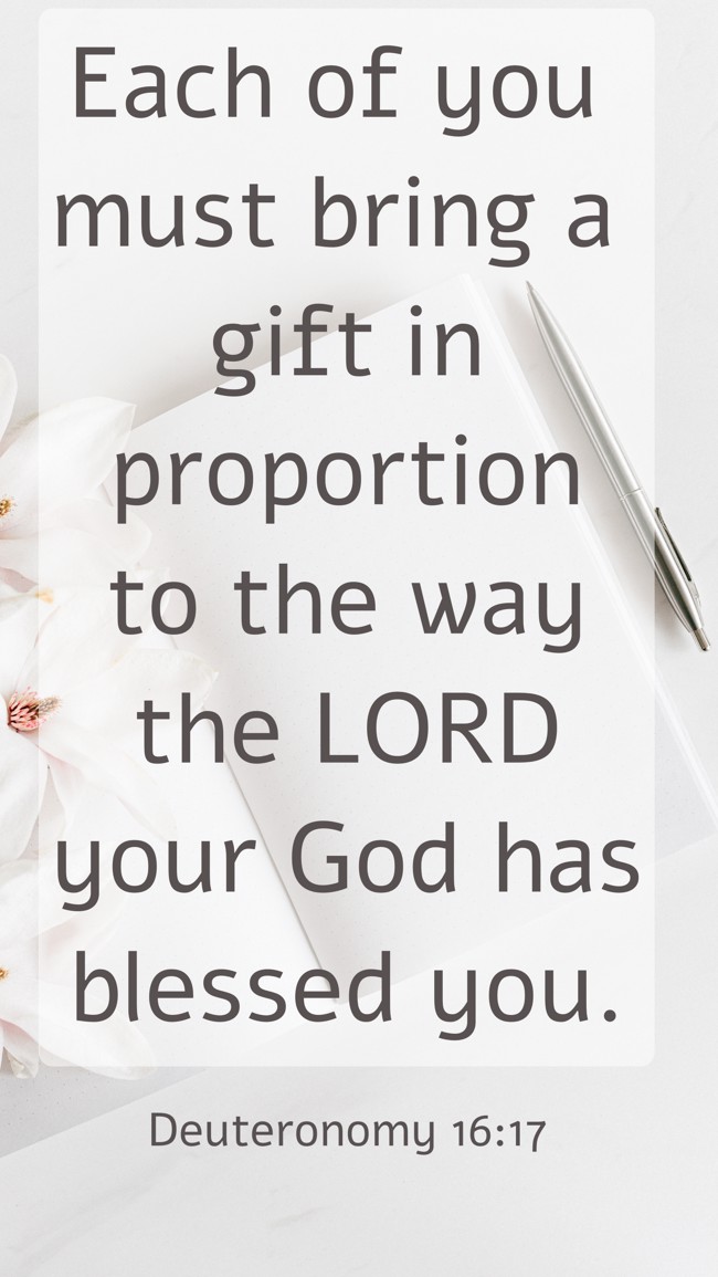Each of you must bring a gift in proportion to the way the LORD your God has blessed you. - Deuteronomy 16:17