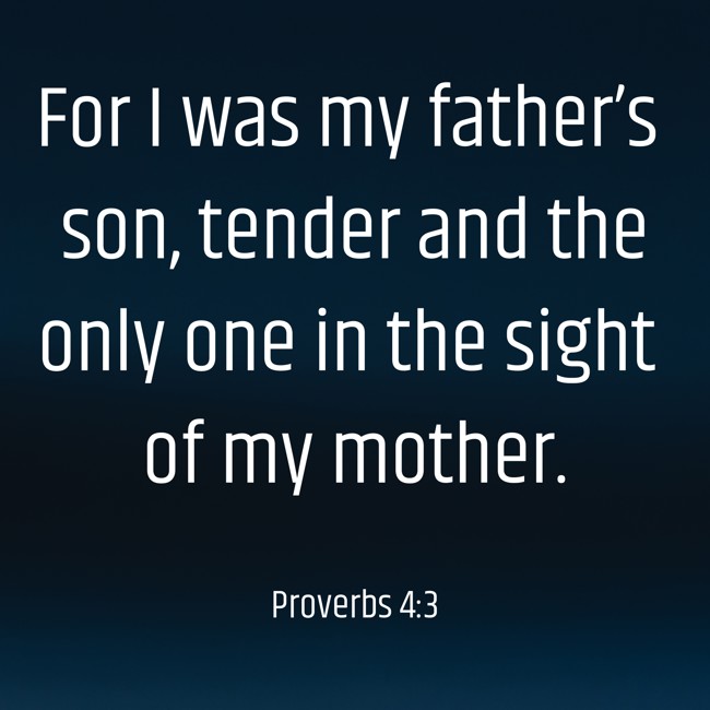  For I was my father’s son, tender and the only one in the sight of my mother.   - Proverbs 4:3 